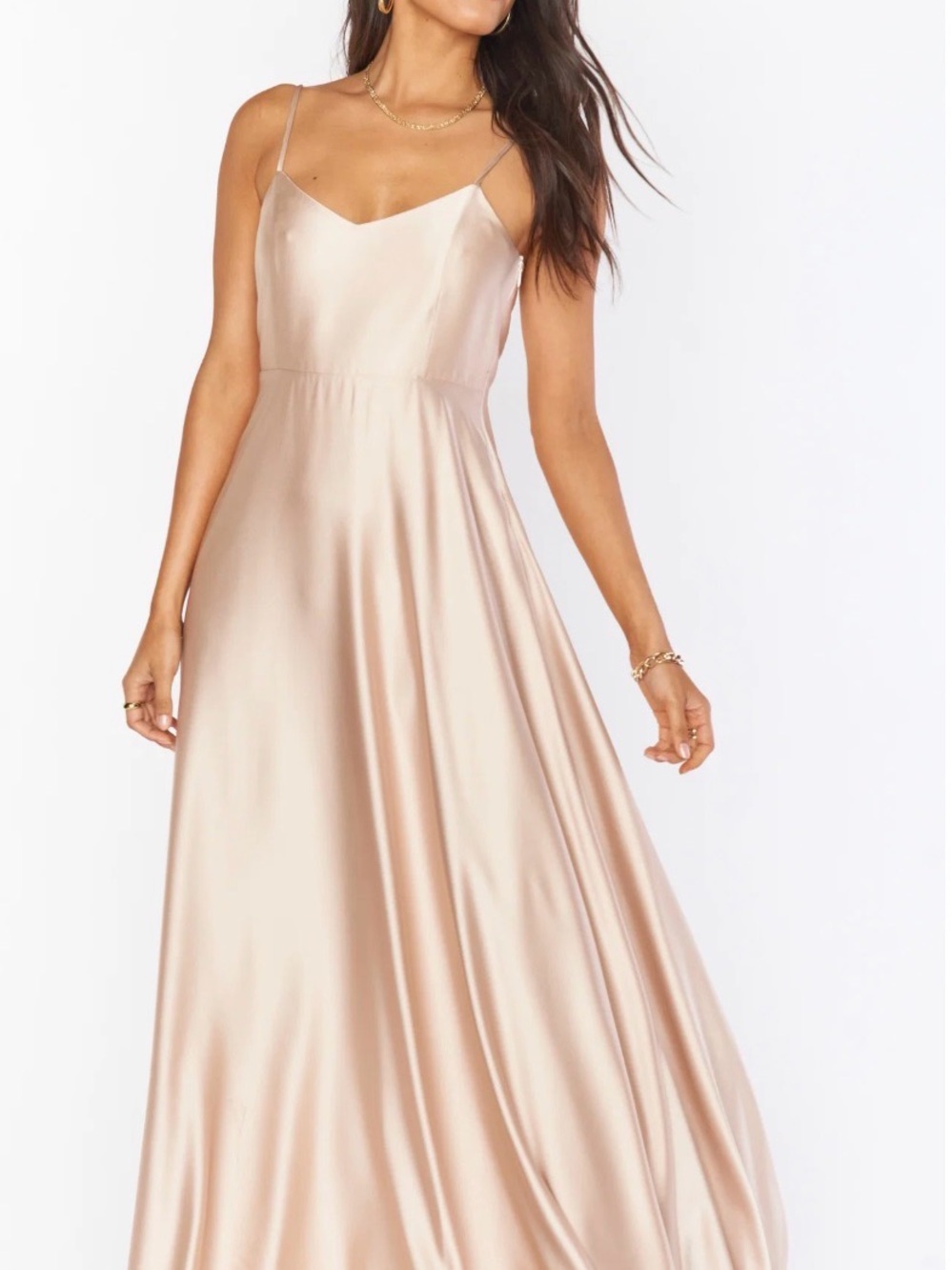 Show Me Your MuMu Champagne Satin Spaghetti-Strap Maxi Dress